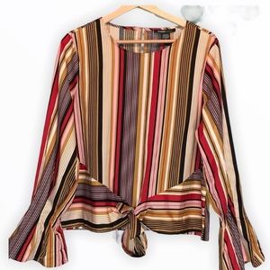 Robert Louis Striped Knot Front Blouse Size M